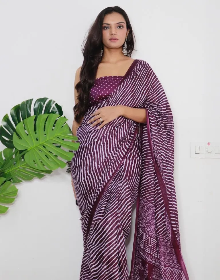 Wine Printed Cotton Saree