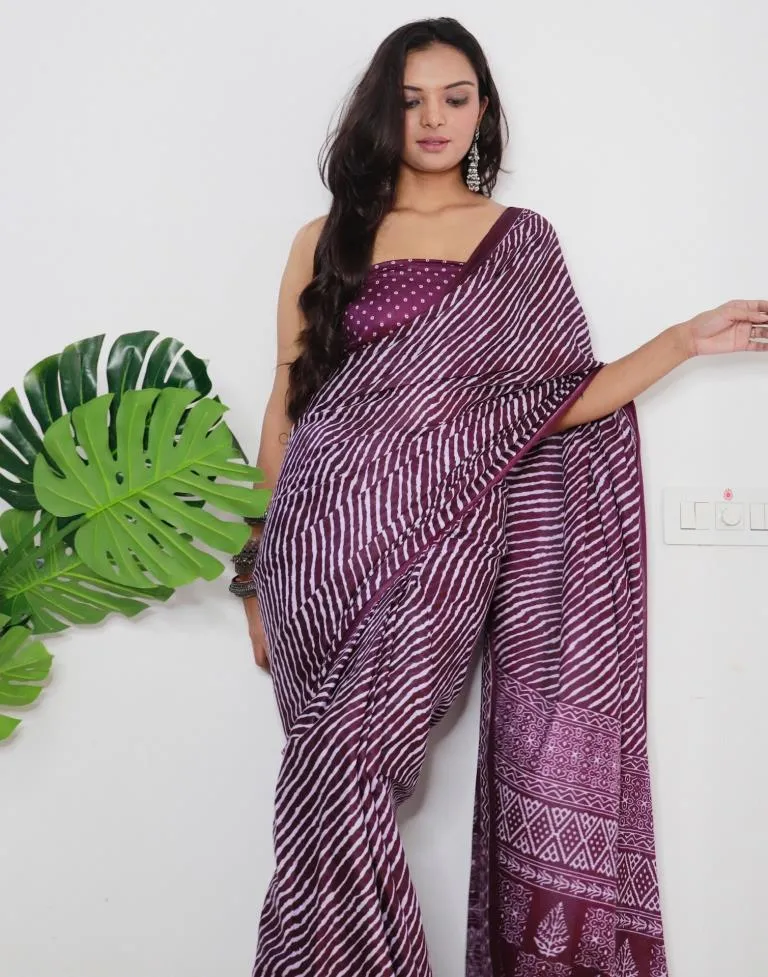 Wine Printed Cotton Saree