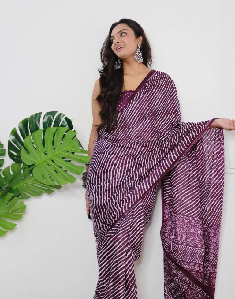 Wine Printed Cotton Saree