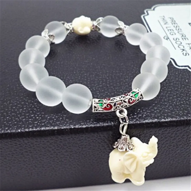 Women Natural Matte Crystal Bracelets Super Sweet Elephant Bracelet Women Jewelry SM6