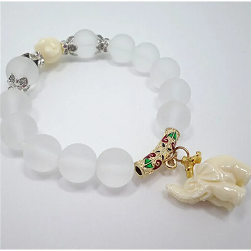 Women Natural Matte Crystal Bracelets Super Sweet Elephant Bracelet Women Jewelry SM6