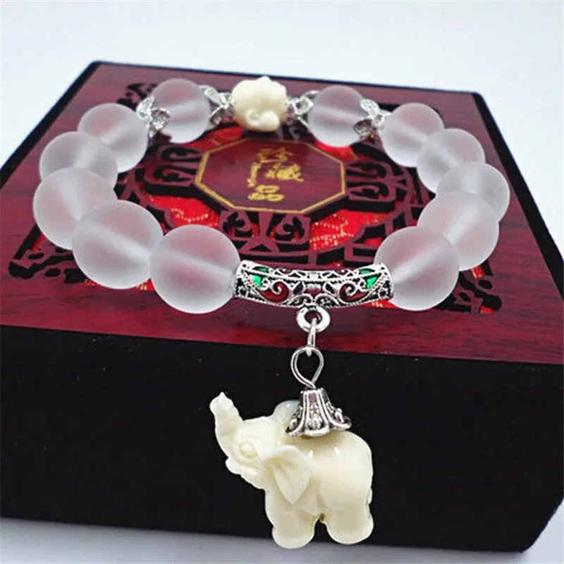 Women Natural Matte Crystal Bracelets Super Sweet Elephant Bracelet Women Jewelry SM6