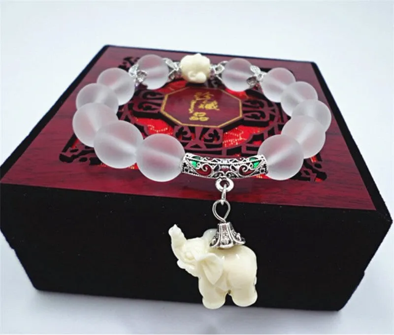 Women Natural Matte Crystal Bracelets Super Sweet Elephant Bracelet Women Jewelry SM6