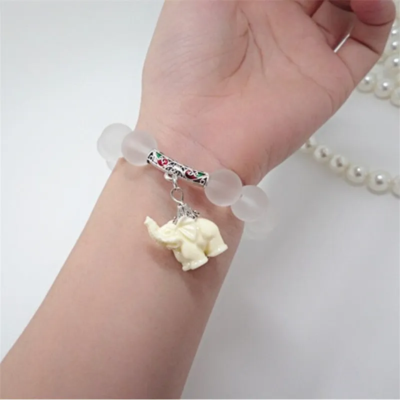 Women Natural Matte Crystal Bracelets Super Sweet Elephant Bracelet Women Jewelry SM6