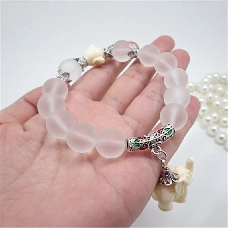 Women Natural Matte Crystal Bracelets Super Sweet Elephant Bracelet Women Jewelry SM6